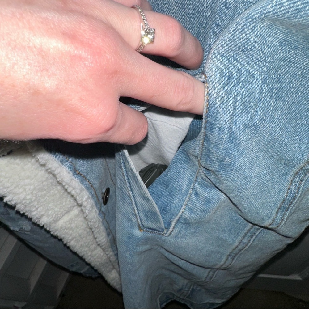Pistola Blue Denim Long Jacket with White Sherpa Lining - Picture 6 of 15